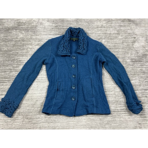 Harve Bernard Jacket Womens Large Blue Button Front 100% Wool Long‎ Sleeve - Picture 1 of 12